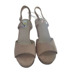 DS Women’s Faux Suede Cork Wedge Sandals Charles Style Straps Round ToeTan Pink